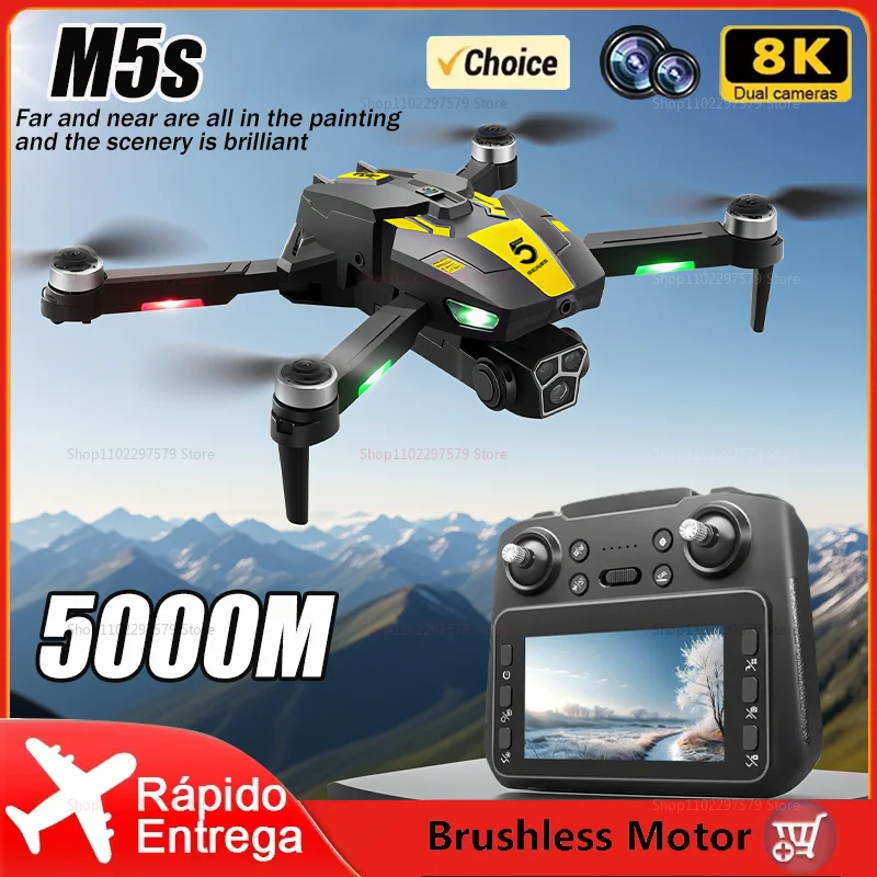 

NEW Professional M5S Drone With LED Foldable Drones 8K HD Dual Camera Brushless Motor Obstacle Avoidance RC Quadcopter Toys Gift
