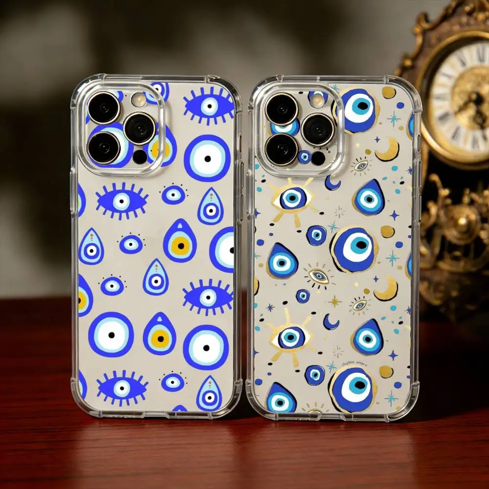 

T-Turkish L-Lucky Blue Evil Eye Phone Case For iPhone 17 16 15 14 13 12 11 Mini Pro Max Plus Transparent Cover