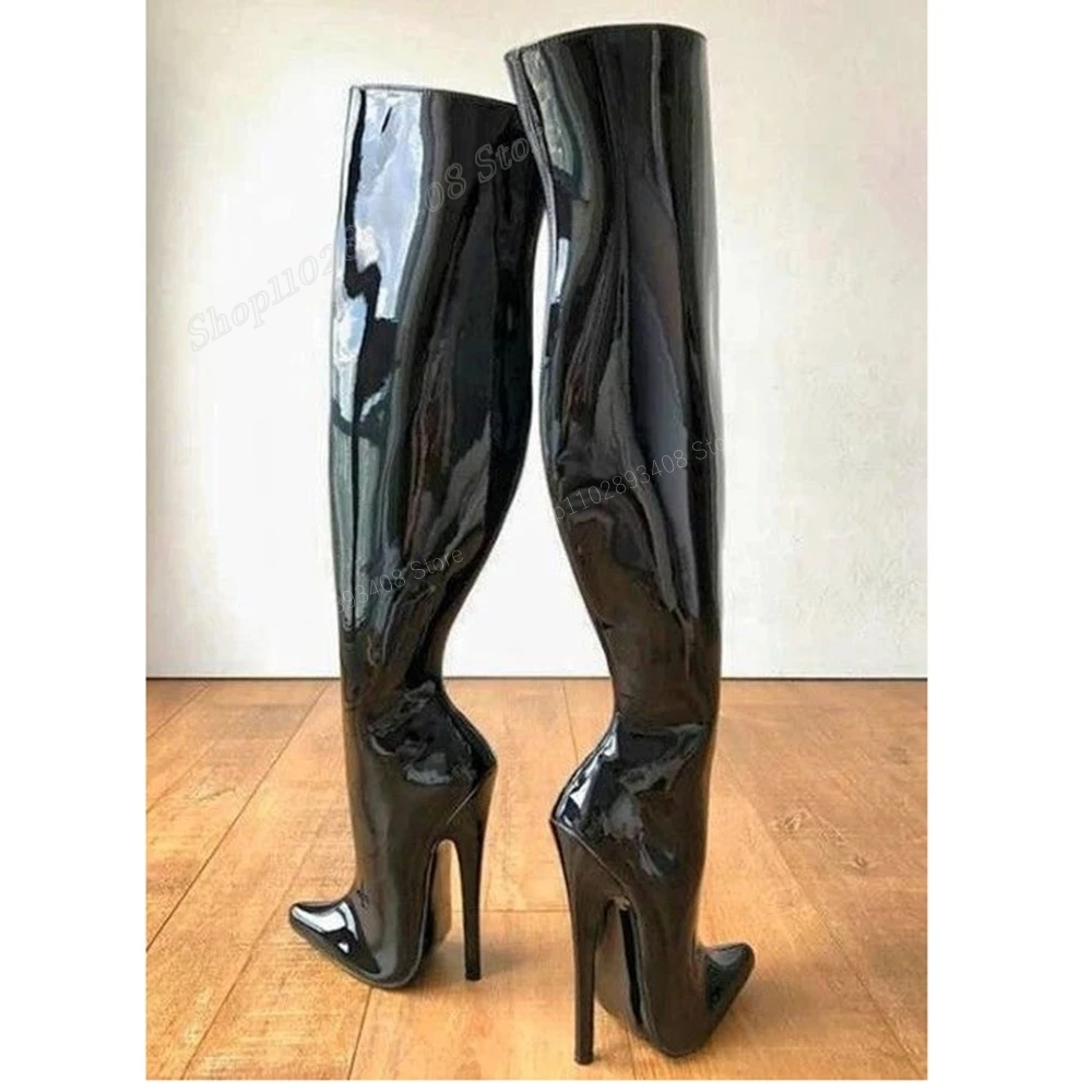 Cuir verni rouge Sexy genou bottes bout pointu talon aiguille nouveau Design femmes chaussures mode 2023 Zapatos Para Mujere
