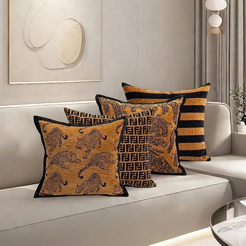 Chinese Style Luxury Cushion Cover 45x45cm Maillard Decorative Pillow Case Brown Leopard Ethnic Living Room Home Decor Sofa Bed