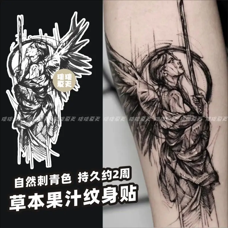 Herbal Juice Angel Tattoo Stickers for Women Man Arm Temporary Tattoos Waterproof Fake Tattoo Lasting Punk Tattoo Stickers