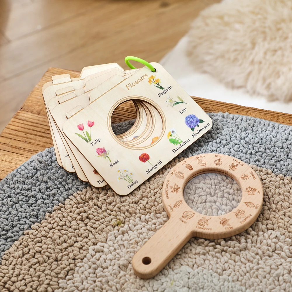 

Деревянная игрушка Монтессори, увеличительное стекло, инструмент для исследования на открытом воздухе, инструмент для познания для детей, игрушка для лесных приключений, обучающая игрушка в виде листьев и насекомых