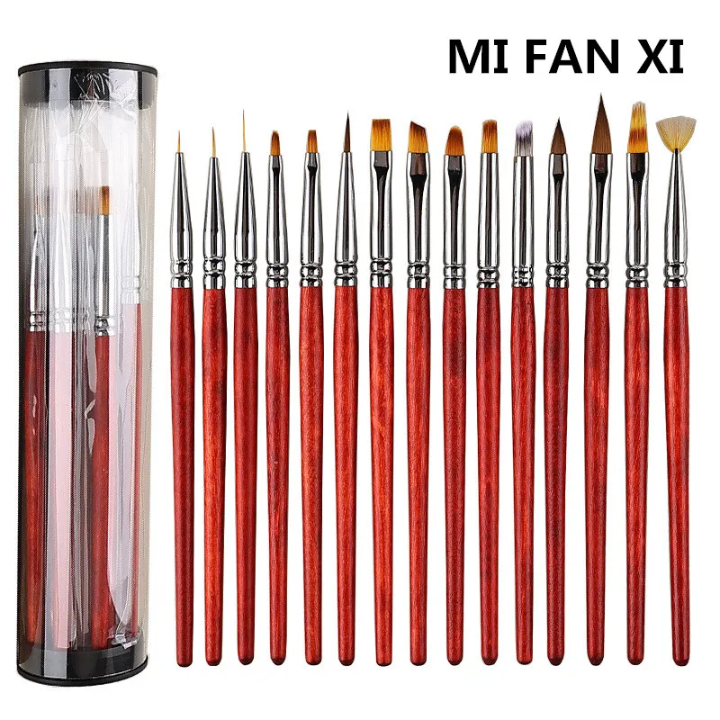 15Style Nail Art Brush Liner Painting Drawing Fan Flat Dotting Pen Design Gel UV Acrylic Tips Polish Tools Manicure