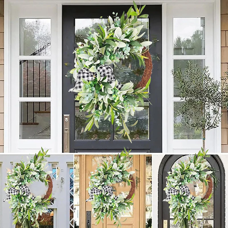 Coronas artificiales, coronas para puerta delantera, ramas de flores adecuadas para todas las estaciones, decoración del hogar de granja