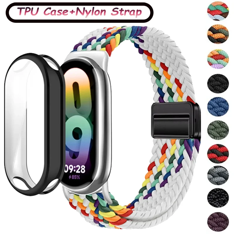 TPU-Hülle + Nylonband für Xiaomi Mi Band 10 9 8, geflochtenes, bequemes Armband, vollständige Abdeckung, Shell, Mi Band 10–9–8, NFC/10–9 Keramik