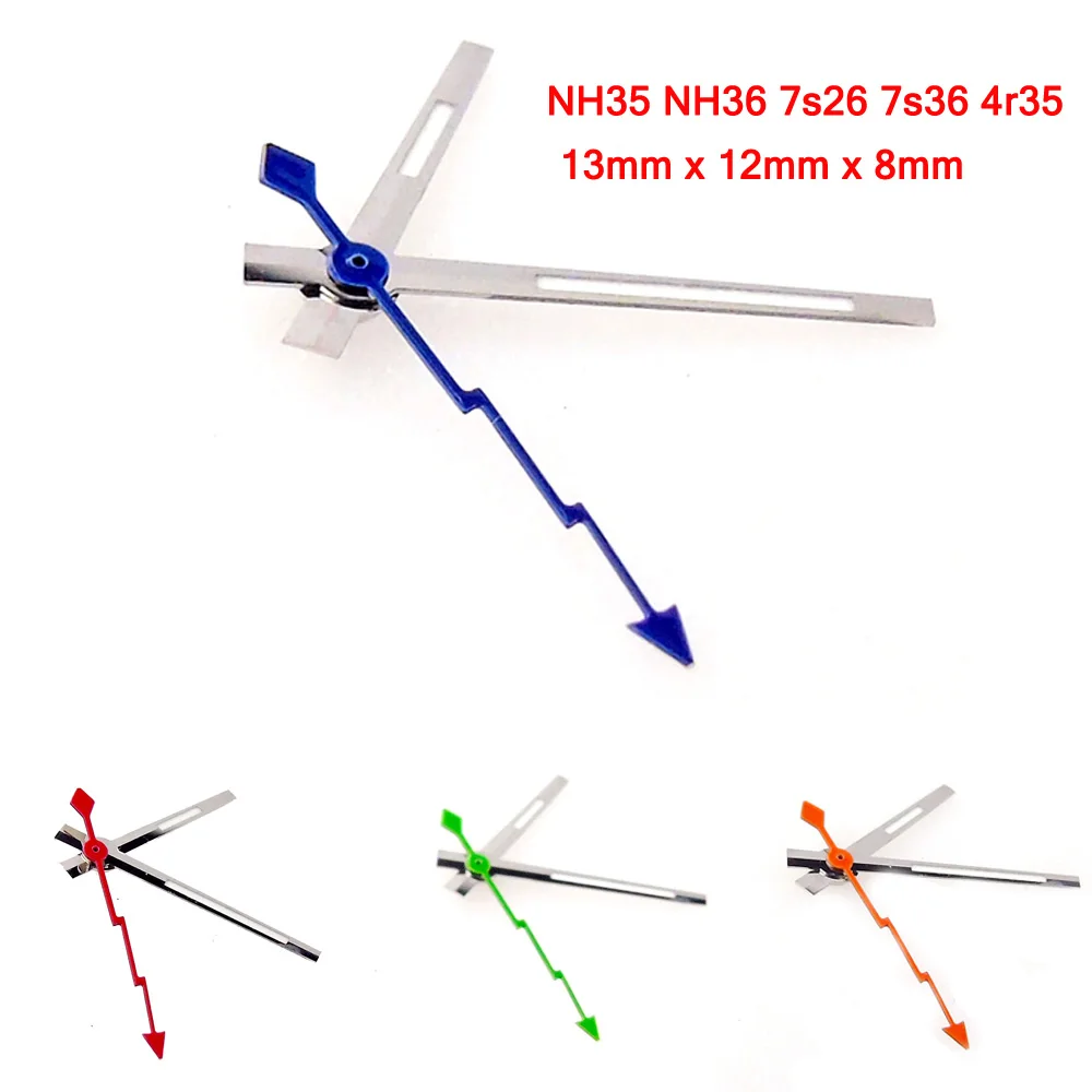 

Blue/Orange/Yellow/Green Flash Watch Hand for NH35 NH36 7s26 7s36 7s25 7s35 6r15 4r15 4r35 4r36 for Diver Watch Mod Silver Edge