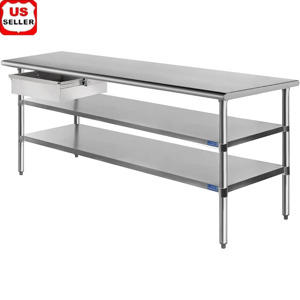 

Stainless Steel Prep Table Commercial Kitchen Utility Workbench NSF Certified Easy Clean Adjustable Legs Garage Laundry Outdoor