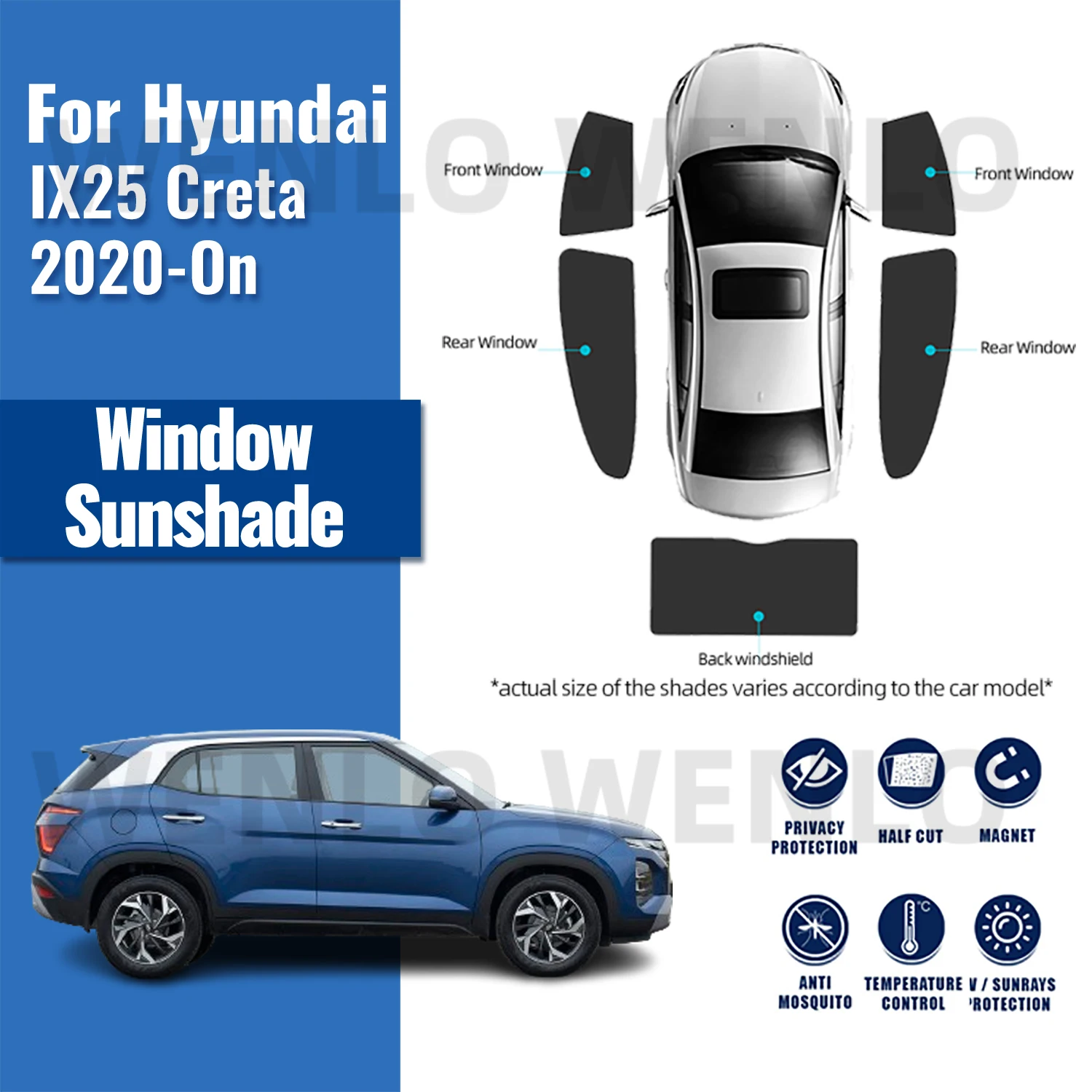 For Hyundai IX25 Creta 2023 2022 2021 2020 Magnetic Car Sunshade Shield Front Windshield Curtain Rear Side Baby Window Sun Shade