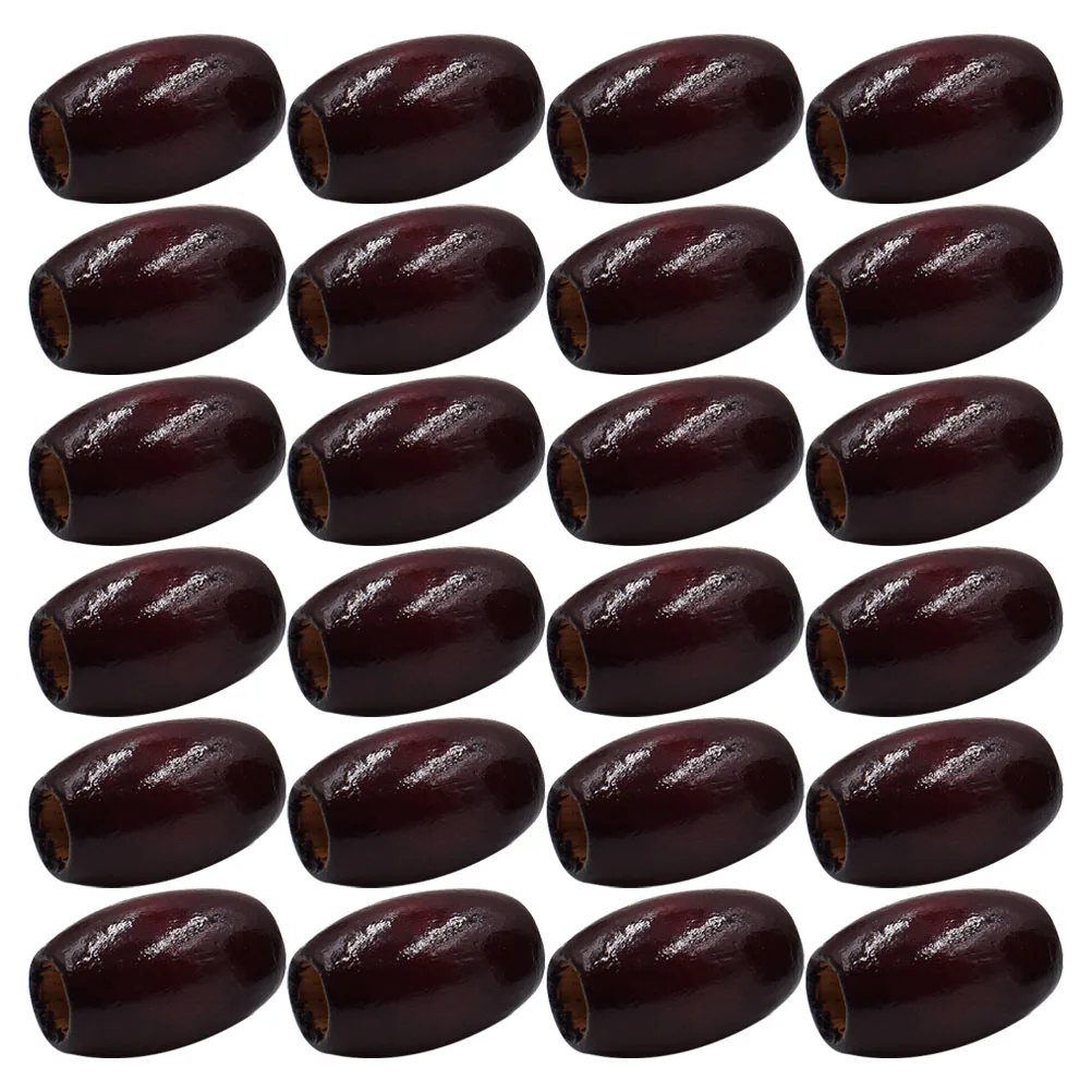 

50pcs Oval Wood Natural Unfinished Wooden Large Hole Smooth Durable Craft Beads For Diy Jewelry Making Wine Red Color Bracelet