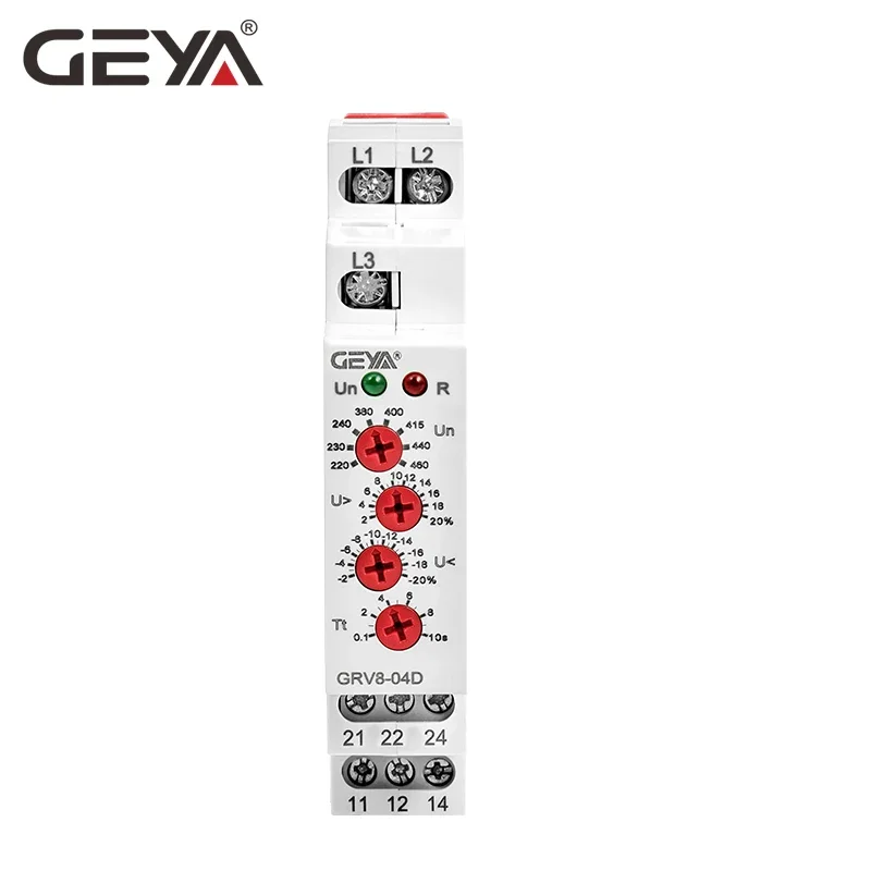 GEYA GRV8-04 3 Phase Voltage Monitoring Relay with Phase protection Delay Time Overvoltage and Undervoltage Relay Din Rail