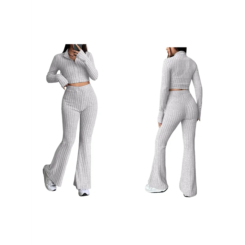 

FX-Women's 2 Piece Pants Sets Long Sleeve Zip Short Top Pants Sexy- Slim Lounge Tracksuit Outfits