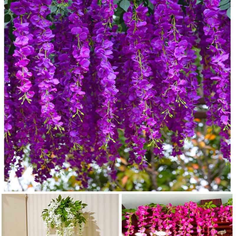

Artificial Wisteria Hanging Flowers, Fake Silk Flower String for Wedding, Party, Wall Backdrop Decor