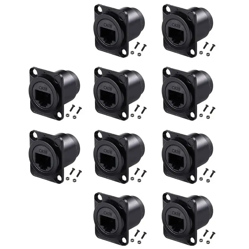 ABJF-LAN Network Bulkhead 10PCS D-Type RJ45 Coupler, Shielded RJ45 Panel Mount Connector, CAT6/CAT5E/CAT5 Female To Female