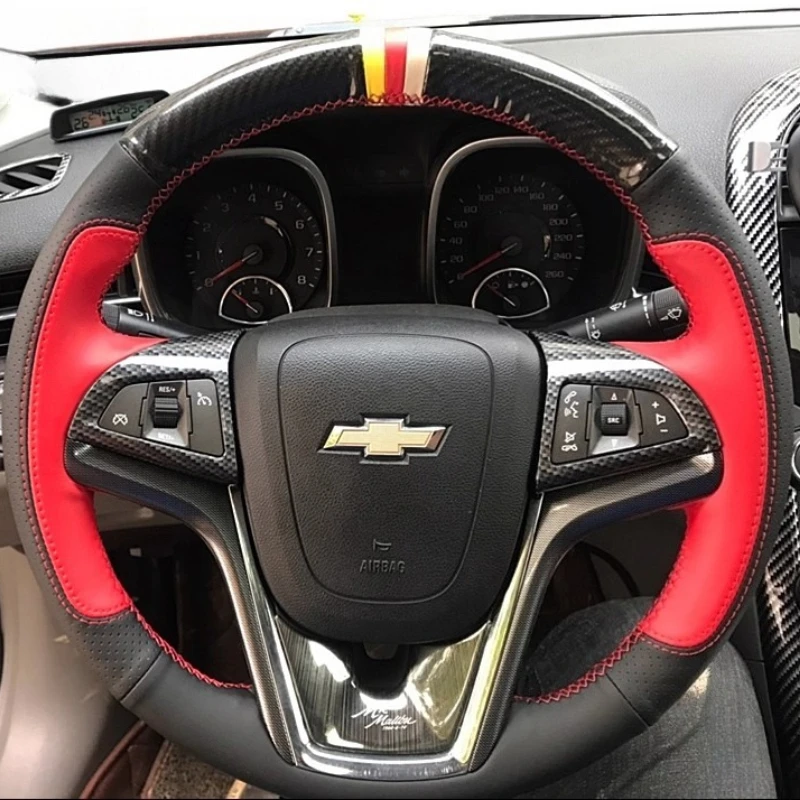 

Сшитый вручную черный, красный чехол на руль автомобиля из натуральной кожи для Chevrolet Malibu Volt Camaro 2011-2015 Aveo 2016-2018