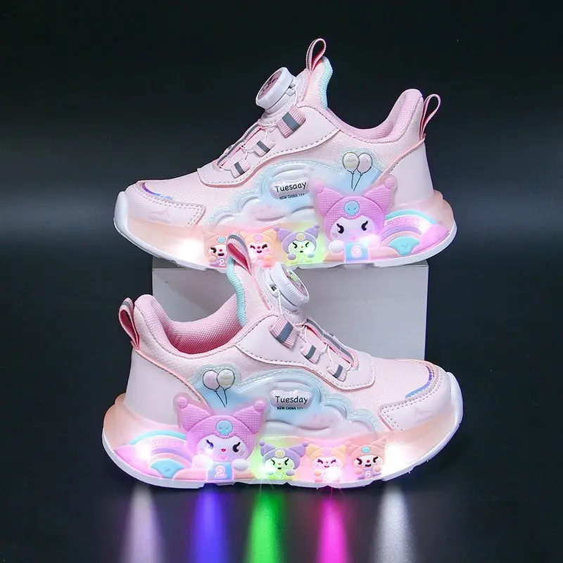 

Sanrio Kuromi New Light Up Girls Running Shoes Cartoon Leather Waterproof Breathable Anti Slip Trendy Kids Sneakers Cotton Shoes
