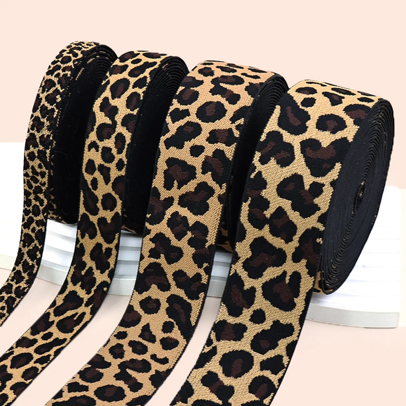 

2/5/10Meters Jacquard Leopard Elastic Band 15/25/40/50mm Rubber Nylon Tape for Sport Clothing Yoga Belt Sewing Stretch Ribbon