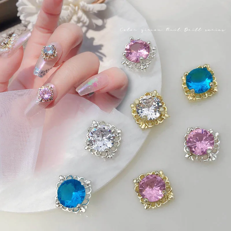 

2pcs/lot nail art diamond for nail art ornaments exquisite zircon diamond summer blue pink crystal drill gold silver alloy HZ062