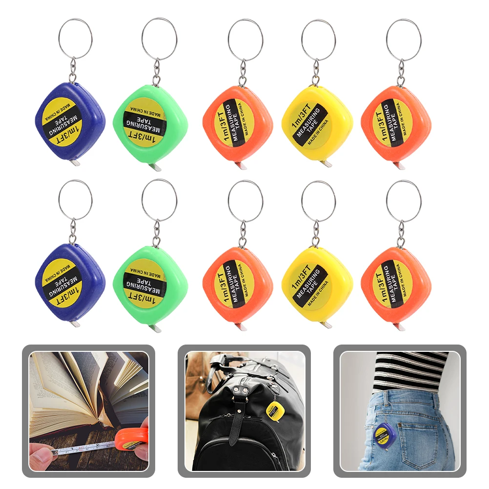 

10 Pcs Telescopic Tape Measure Keychain Measuring Sewing Mini Keyring Tailor Retractable for Plastic Child Tool Miniature