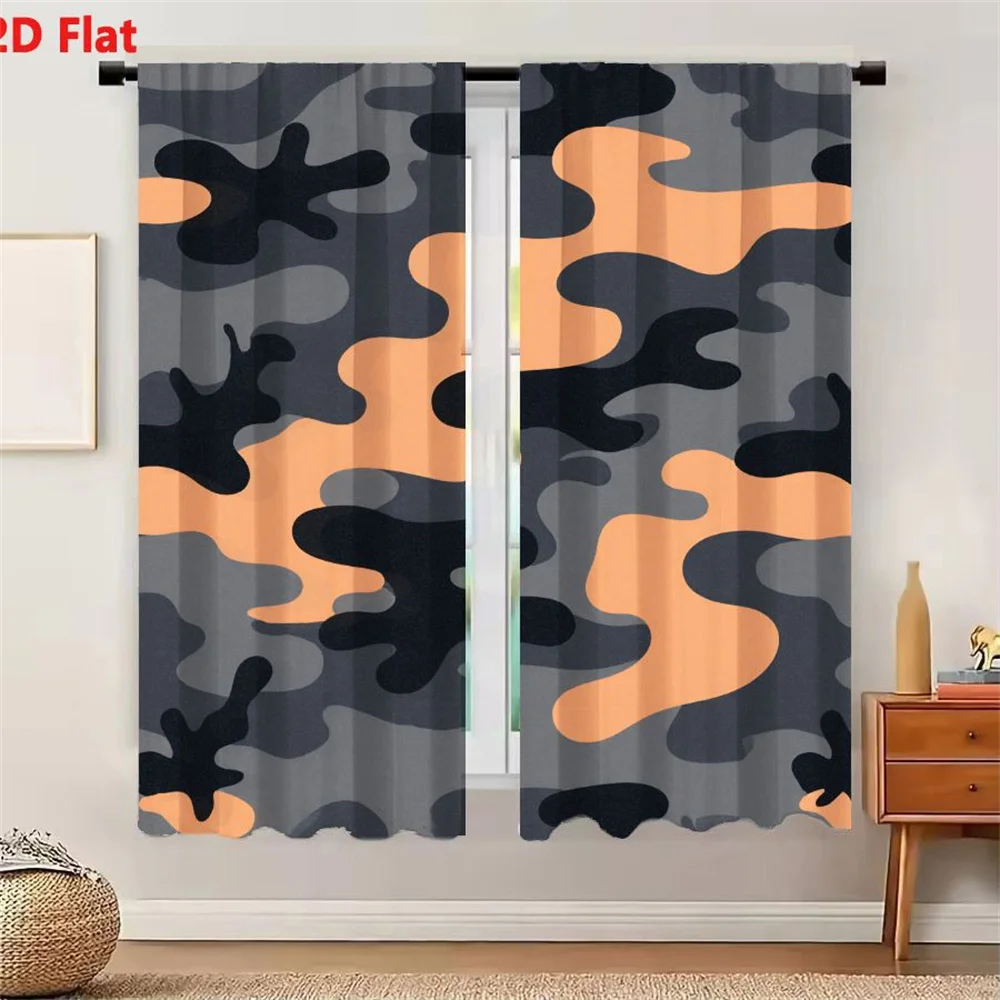 2Pcs Curtains 2D Flat Seamless Camouflage Pattern With Irregular Organic Shapes In Gray Black And Light Orange Peach Hues Window