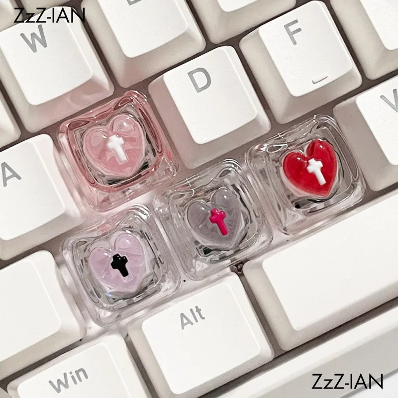 Heart Shaped WASD Keycaps Transparent Cute Cat Keycaps Pink For Mechanical Keyboard Decoration