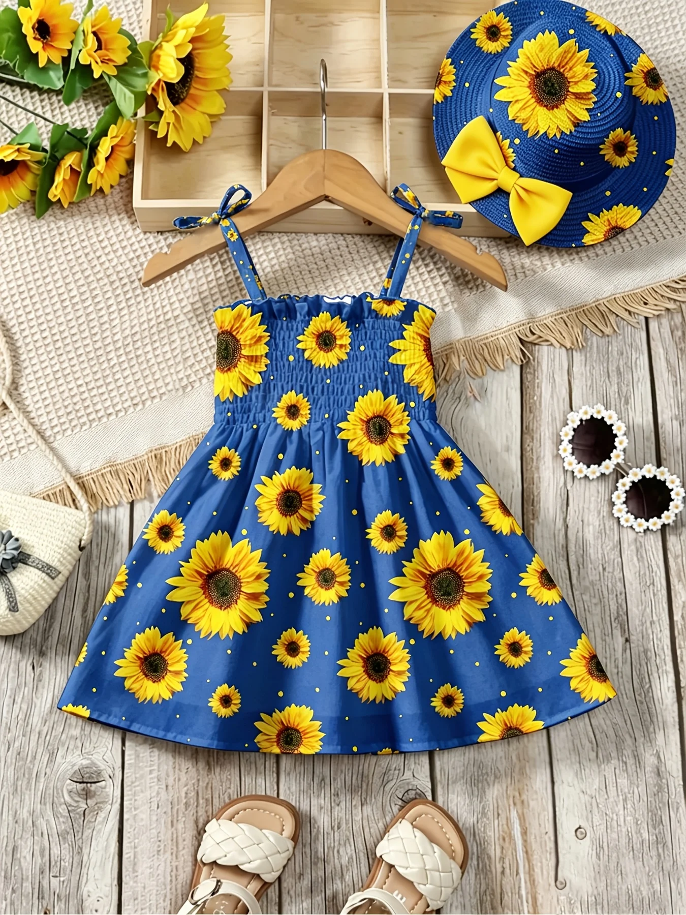 Mädchen Lässiges Bequemes Trägerkleid mit Quadratischem Ausschnitt Ärmellos Schleife Blumendruck Kleid Top Kinder- und Damenmode – Detail 6