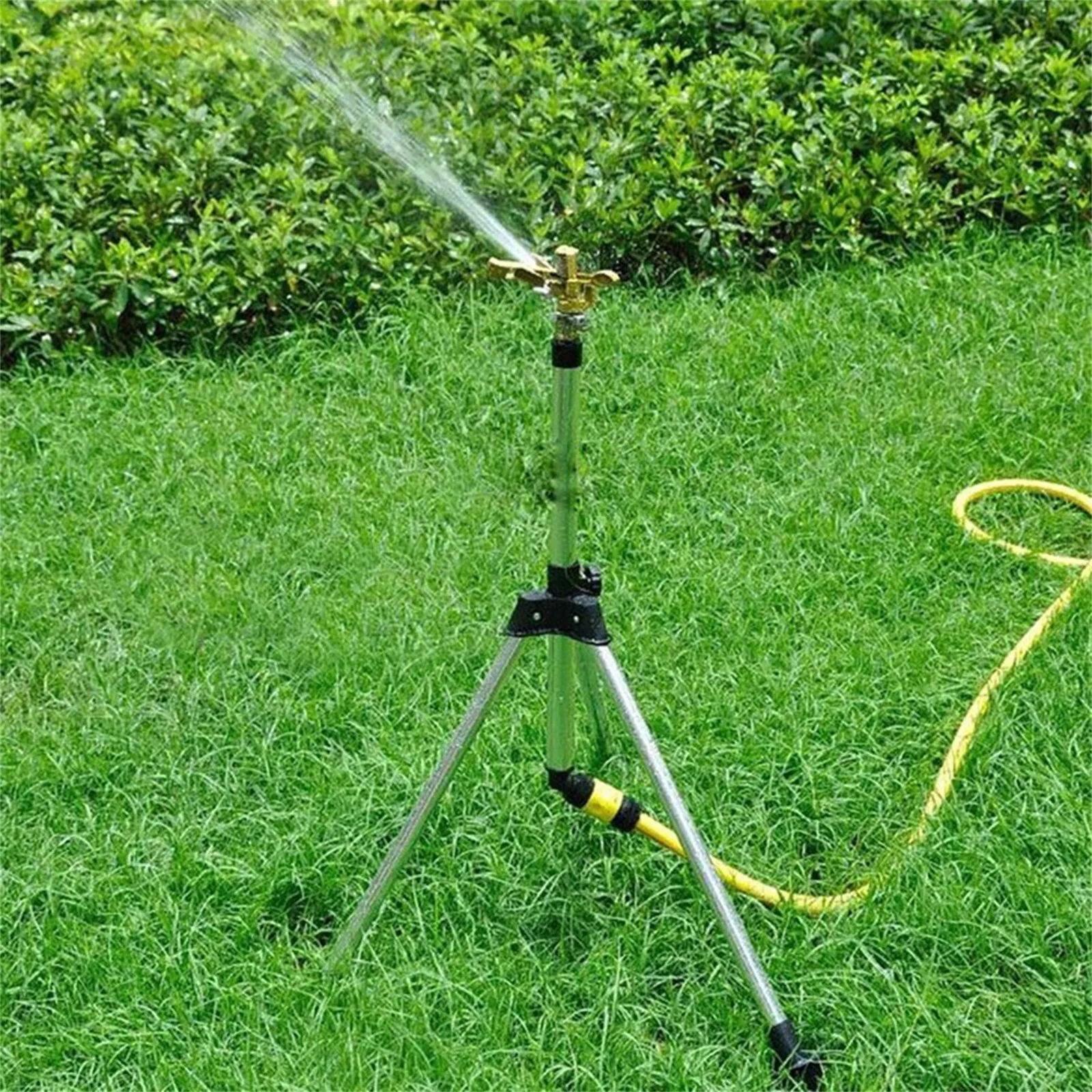 Aspersor giratorio automático para jardín, soporte de riego con trípode de acero inoxidable, chorro de agua de 360 grados, herramienta para césped