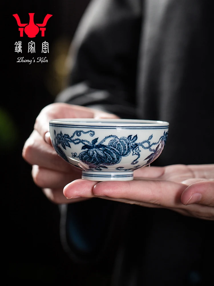 

Zhongjia Ceramic Hand-painted Firewood Kiln Blue And White Watermelon Vine Bowl Cup Personal Kung Fu Tea Small