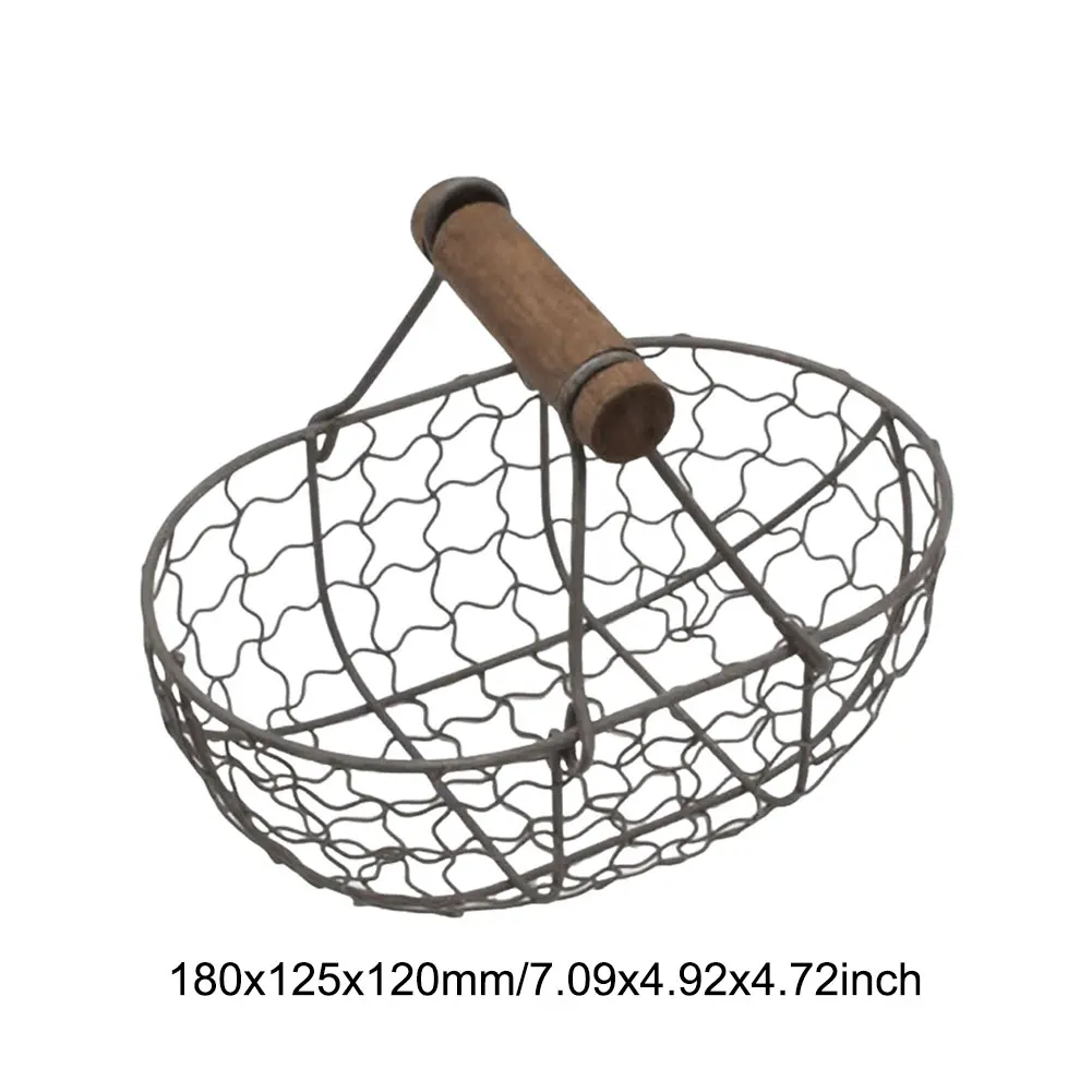 Cesta de armazenamento de ferro com alça de madeira cesta de frutas vegetais armazenamento de alimentos fotografia adereços para casa cozinha sala de estar