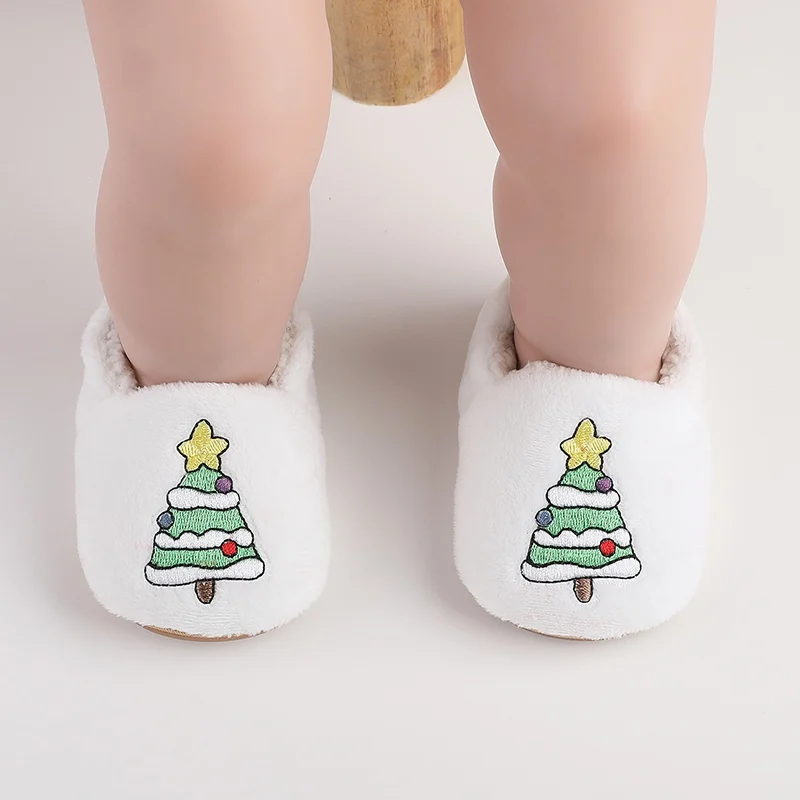 Toddler Girls Boys Plush Warm First Walkers Baby Shoes Infant Cute Christmas Reindeer Soft Sole Anti-slip Newborn Floor Shoes