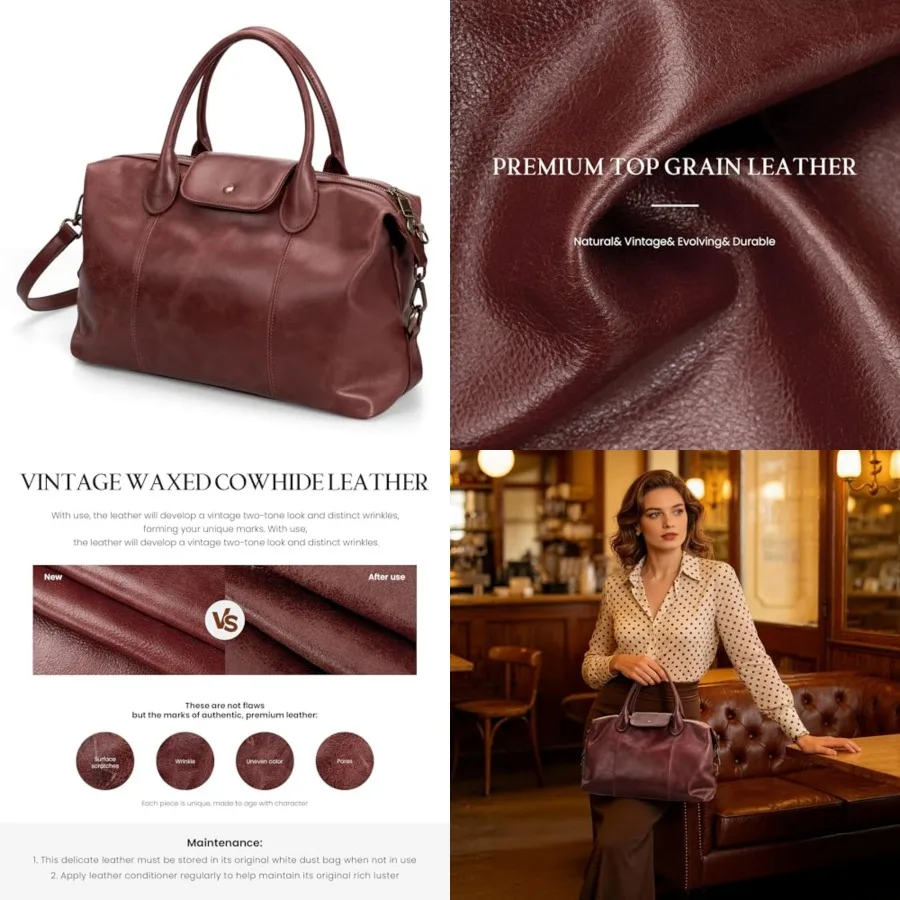 

befen Vintage Genuine Leather Satchel Tote Bag for Women, Top Handle Handbags Leather Purse, Large Shoulder Crossbody Bags