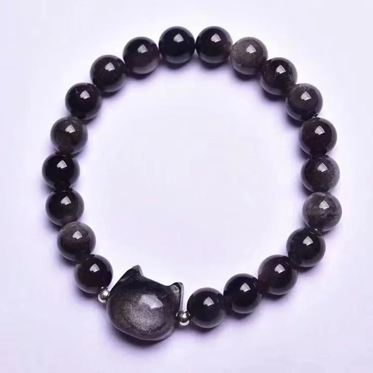 

Handmade Natural Obsidian Bracelet for Men and Women Couples' Jewelry Exquisite Gemstone Beaded Black Crystal Bangle Accessory