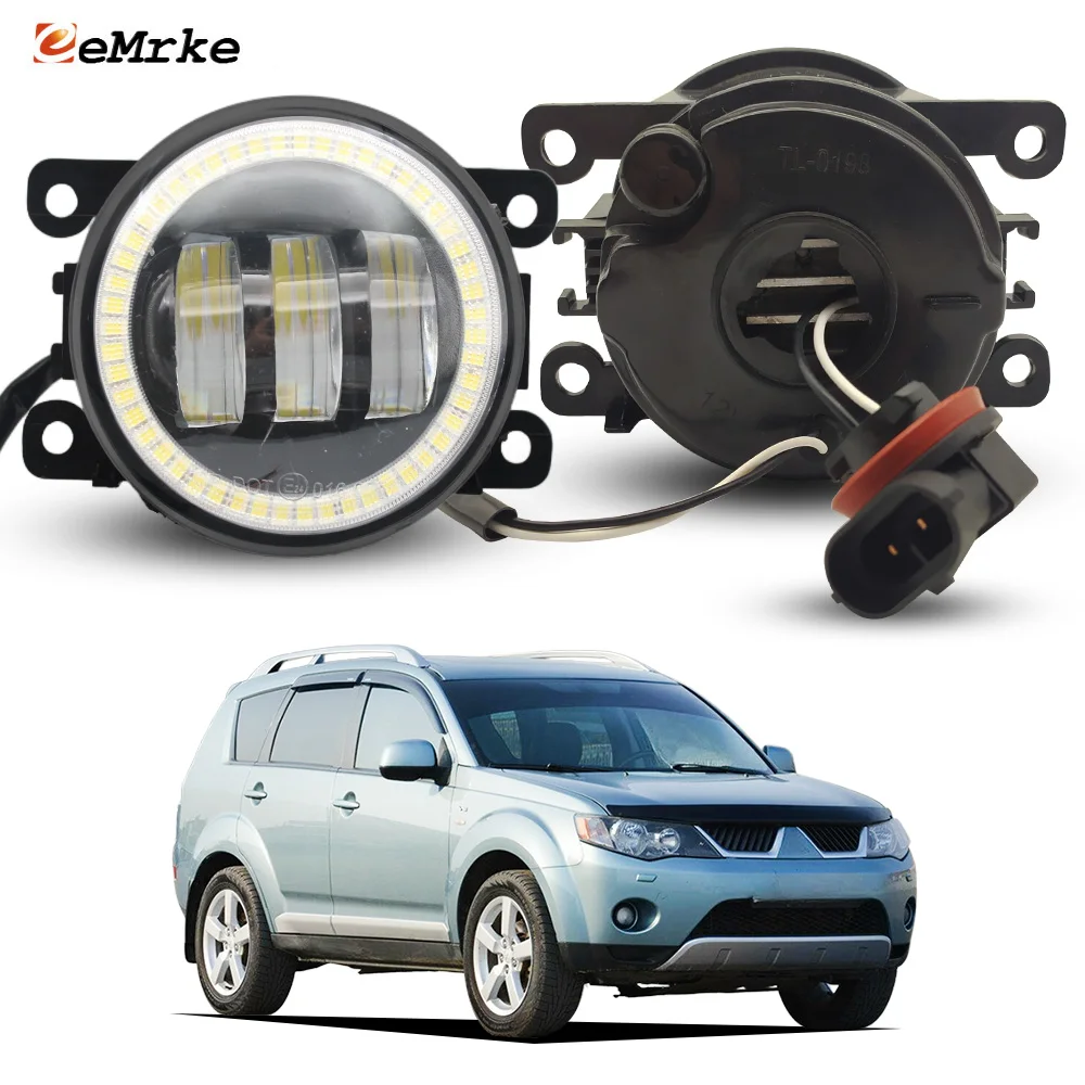 Fog Lights Assembly For Mitsubishi Outlander 2/3 2007-2016 2017 2018 Led Angel Eye DRL Driving Daytime Running Lamp Low Beam H11