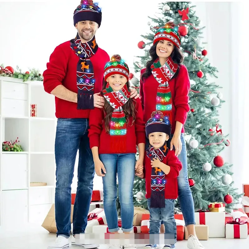 

Winter Knitted Hat Christmas Hat Scarf Set with Light colored Elk Jacquard Knitted Hat