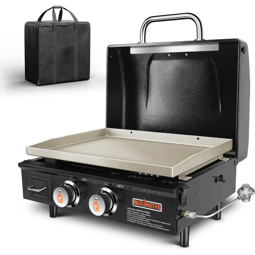 Griddle Grill Combo  22 Inch with Hood 2 Burner Gas Grills Propane Grill with Carry Bag Outdoor Griddle