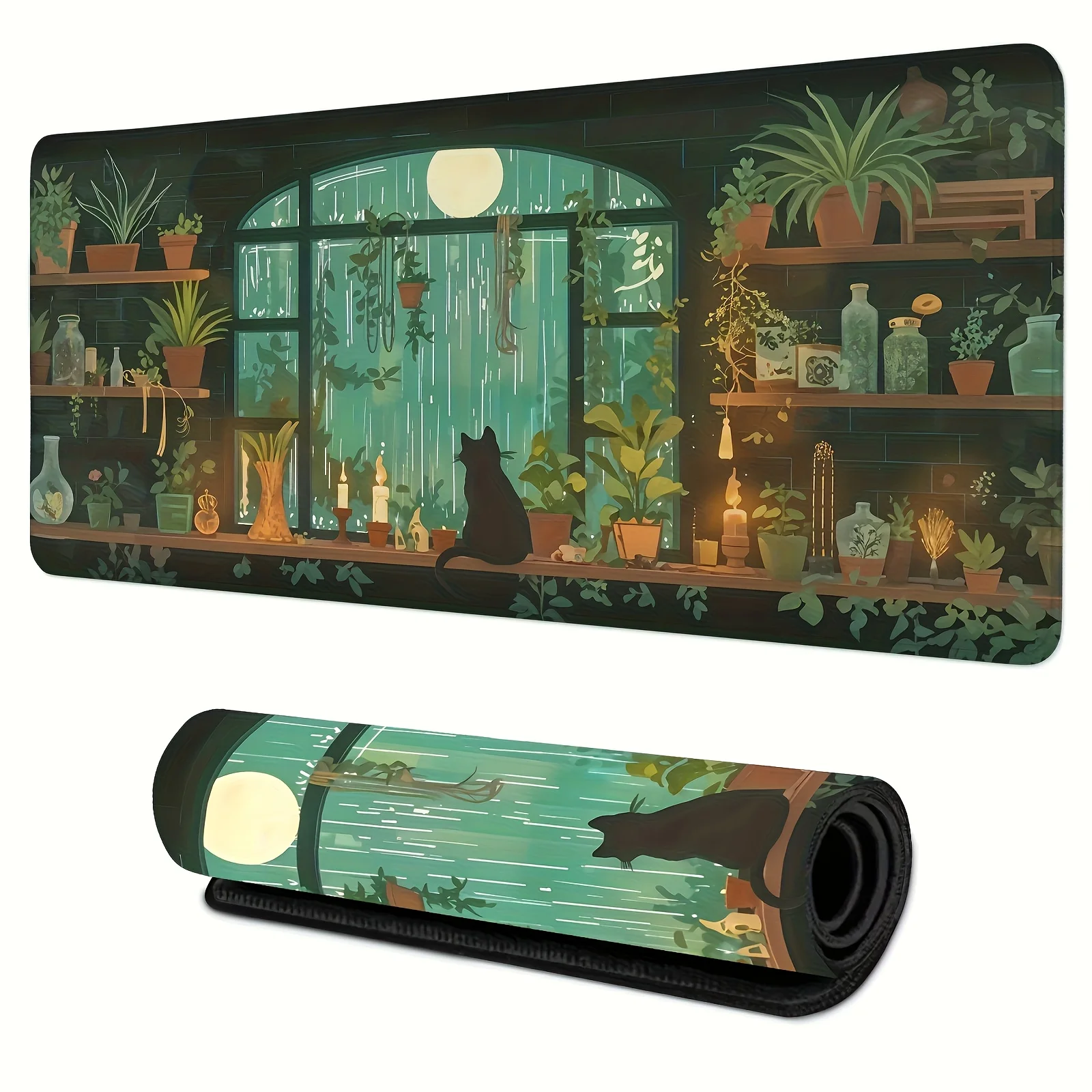 Fantasy Art Large Mouse Pad Non-Slip Desk Mat Waterproof Keyboard Mat Cat Ghost Mountain Pad Gaming Office Decor