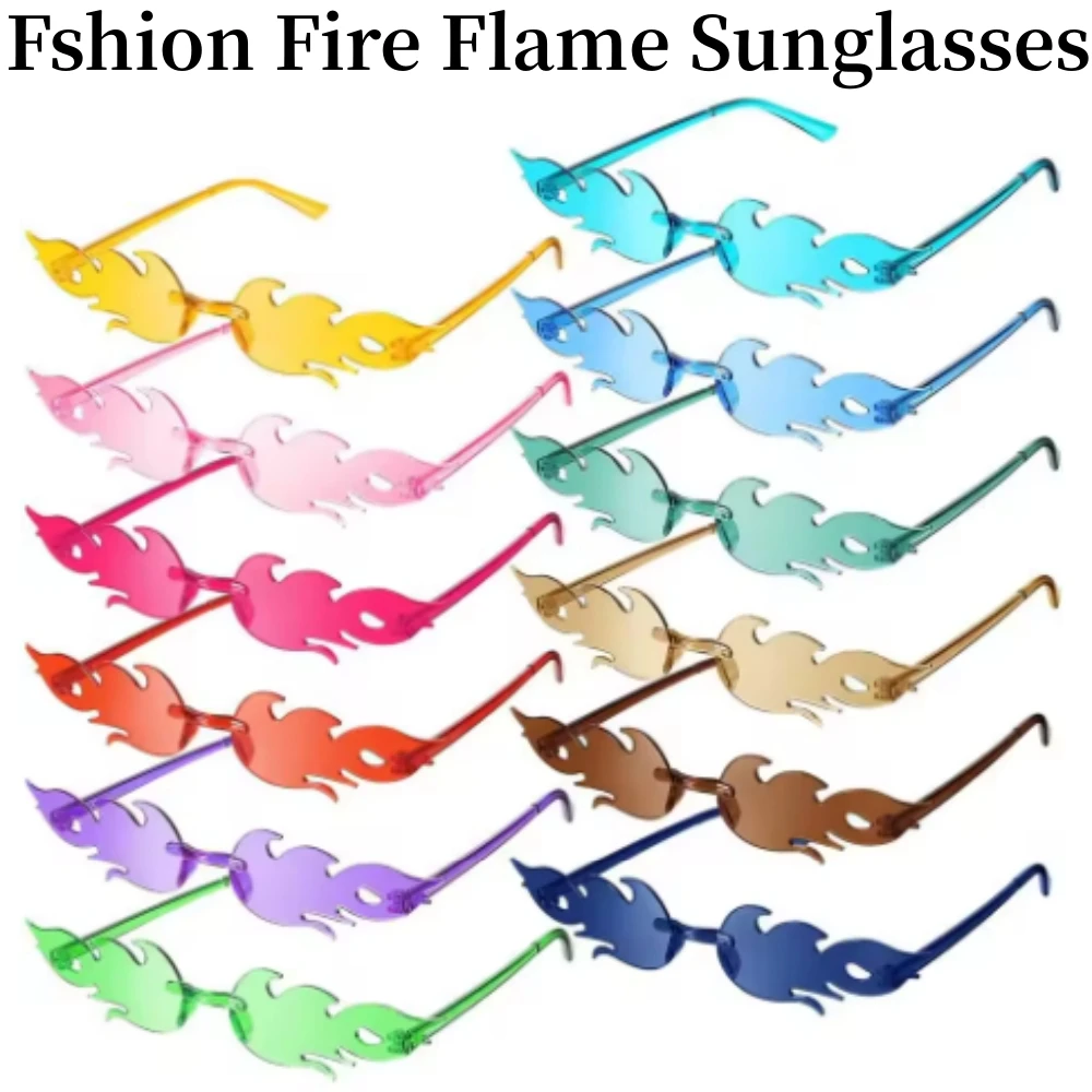 NEW Fshion Fire Flame Sunglasses for Women Trendy Rimless Sunglasses Novelty PC Frame UV400 Sun Glasses Party Cosplay Eyewear