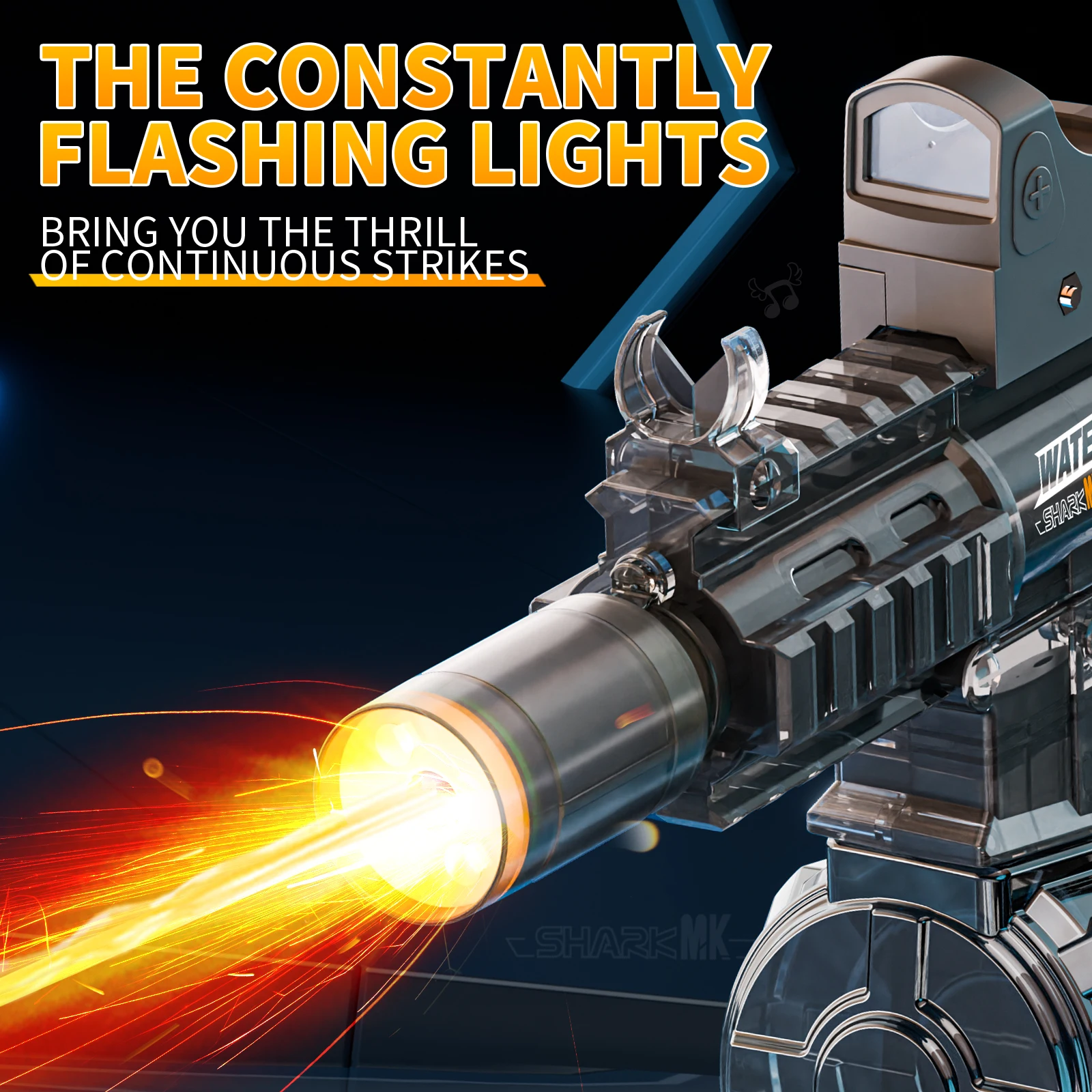 M416 Water Gun with LED lights Sprays Flame Effect Continuously High-pressure High-speed Powerful Outdoor Electric Water Gun Toy