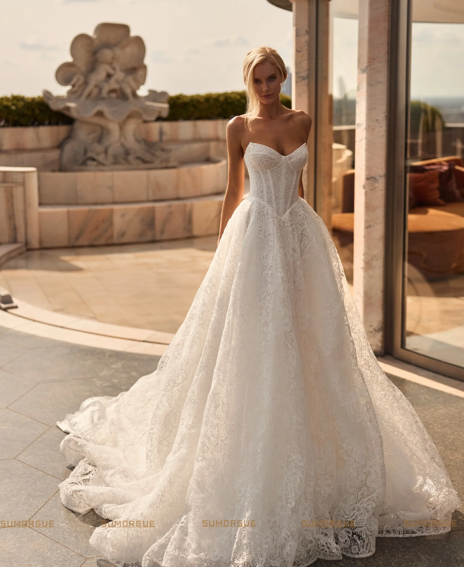 High Collar Phantom Lace Long Sleeve wedding Dress A-line Dress Church Train Retro Princess highend Customized Vestidos De Novia