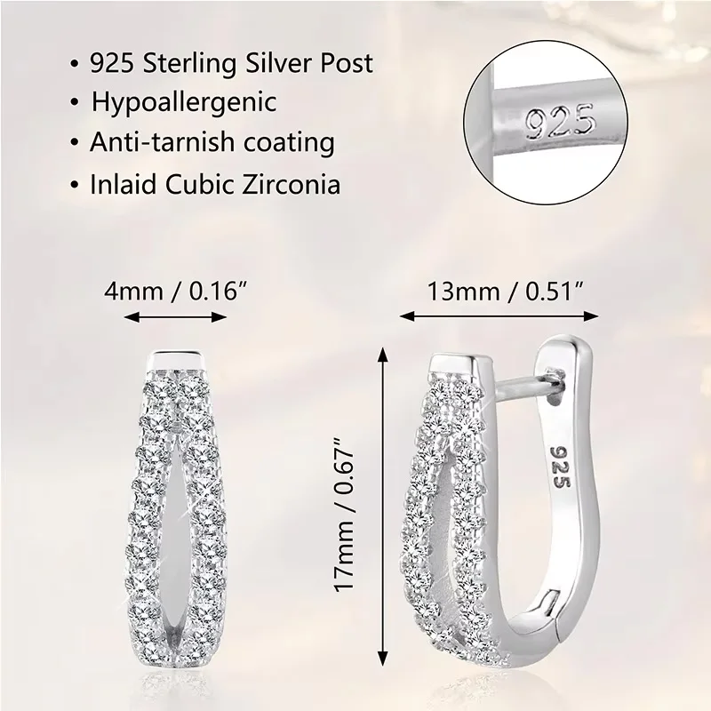 925 Sterling Silver Earrings For Women Hypoallergenic Lightweight Hoops Cubic Zirconia Huggie Jewelry Gifts Dainty Everyday Wear