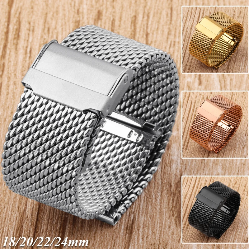 1.0MM Mesh Watch Strap for Seiko Steel Milanese Strap for DW Watch Quick Release Bands 18mm 20mm 22mm 24mm Men Women Watch Band