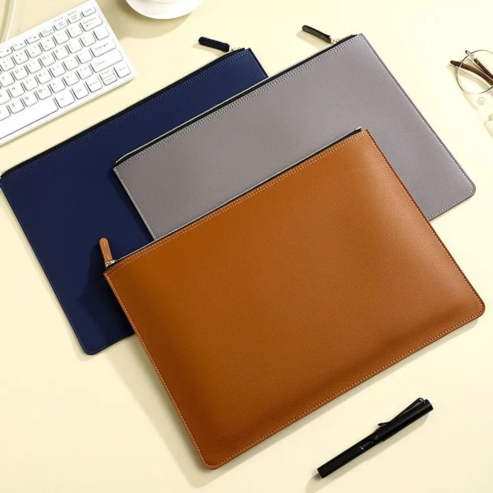 PU Leather A4 File Folder Zipper Bag Waterproof Business Briefcase Large Capacity Multiple Colors Document Bag
