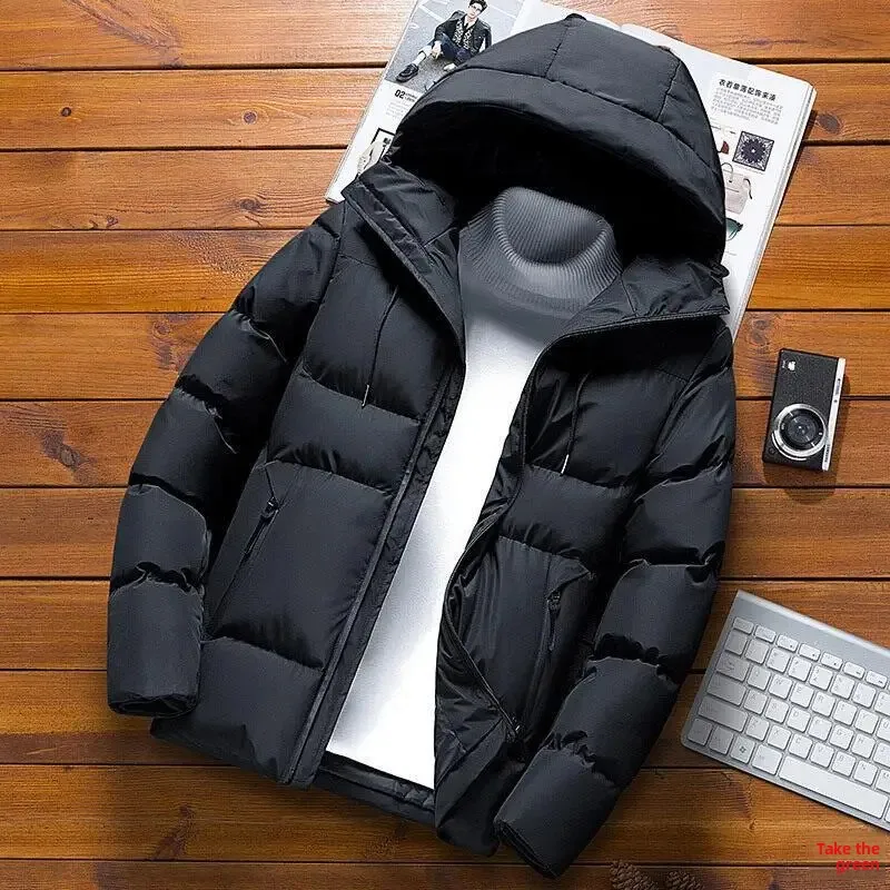 

German New Winter Men's Cotton Jacket Korean Style Solid Color Hood Large Size Casual Cotton Coat Comfortable Warmth