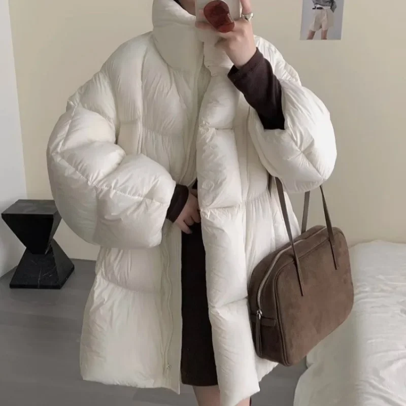 

Women's Loose Casual Mid-Length Puff A- Line Coat Comfortable Thickened Winter Outerwear Korean Style Soft Fluffy Cotton Jacket