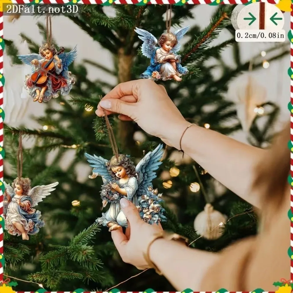 12 pcs Fantasy Wooden Christmas Tree Decor Colorful Design Ornaments Girl-Shaped Pendant 2D Flat Xmas Decor Xmas