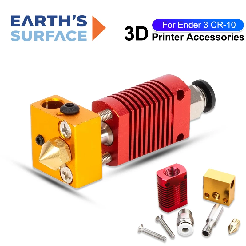 

MK8 Hotend Extruder Assembly Complete Kit with Nozzle & Aluminum Heating Block Parts for Ender3 Ender5 CR10 3D Printer Accessory