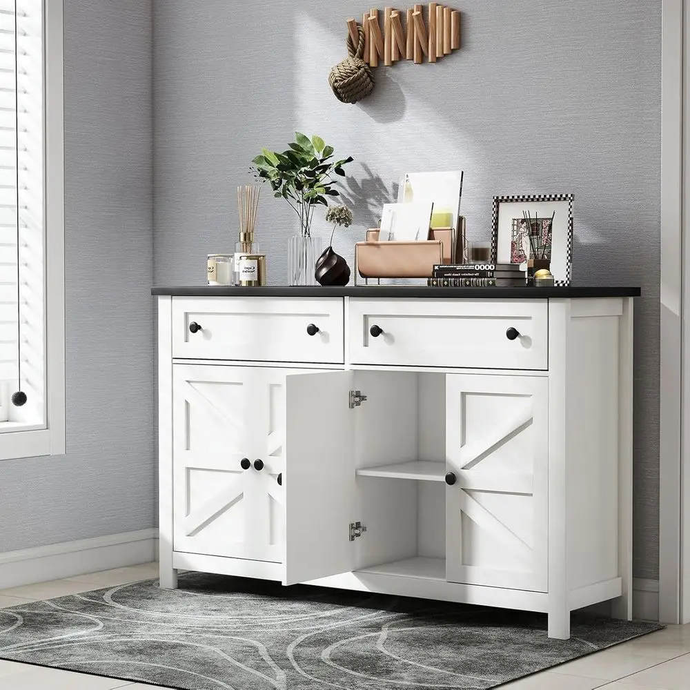 

Durable Oak Sideboard with Dual Drawers and 4-Door Storage for Coffee Bar