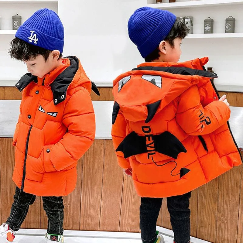 New Down Cotton Clothes Long Jackets Winter Boys Girls Thick Warm Hooded Coats Kids Parka Snowsuit Waterproof Ski Outerwear 2-8Y