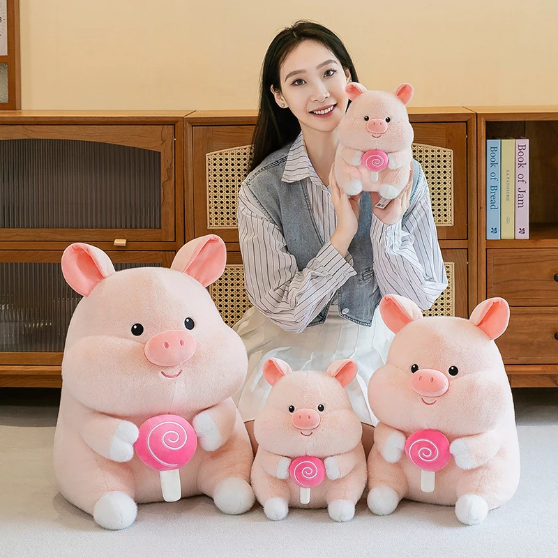 かわいいぬいぐるみキャンディーピッグ、子供向けの可愛い抱き心地の良い動物のぬいぐるみ、誕生日プレゼント、子供の睡眠のための柔らかい枕、ギフト