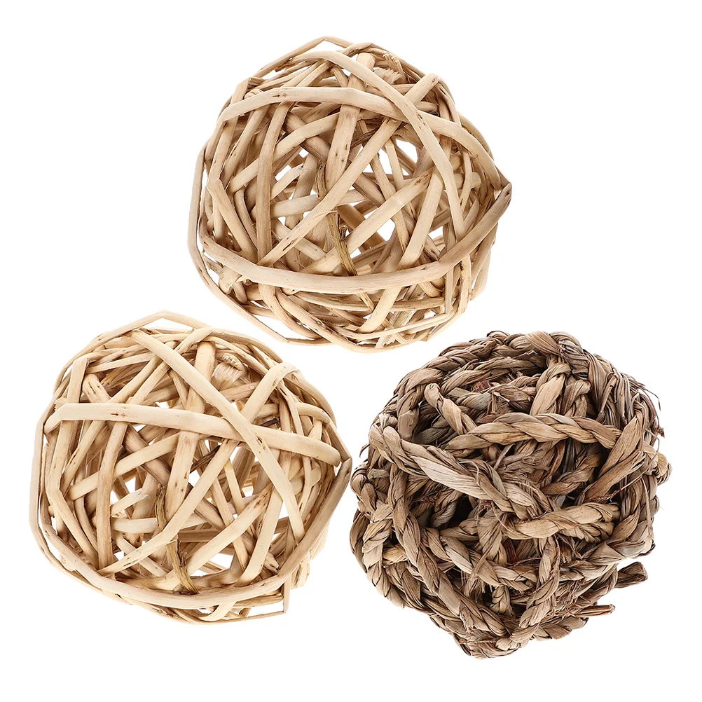 

3Pcs Rabbit Chew Balls Natural Grass Balls Small Animals Cage Rolling Enrichment Gnawing Accessories Bunny Enrichment