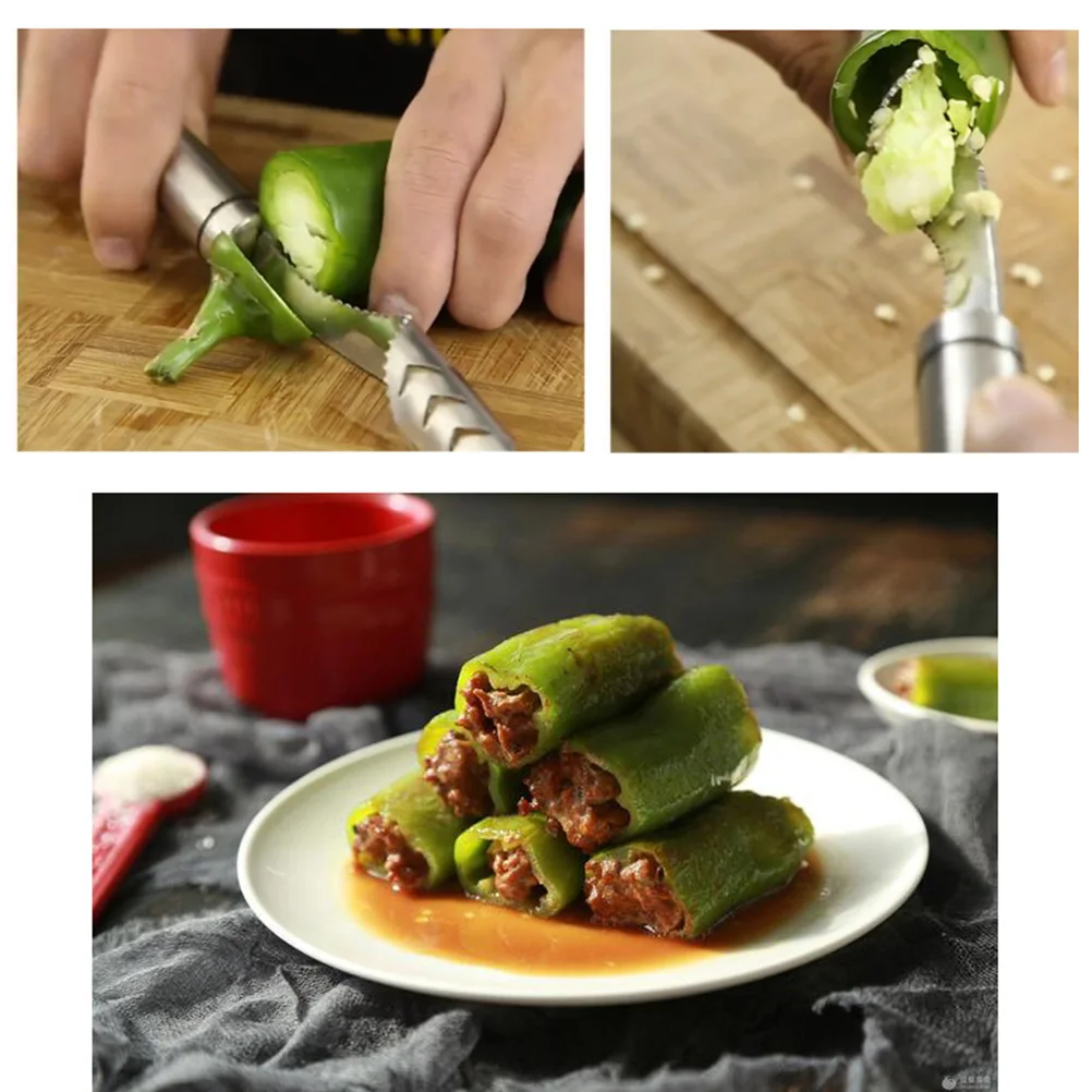 

4Pcs Professional Chili Core Remover Set Rust Resistant Kitchen Gadget Serrated Edge Pepper Corer Tomato Corer